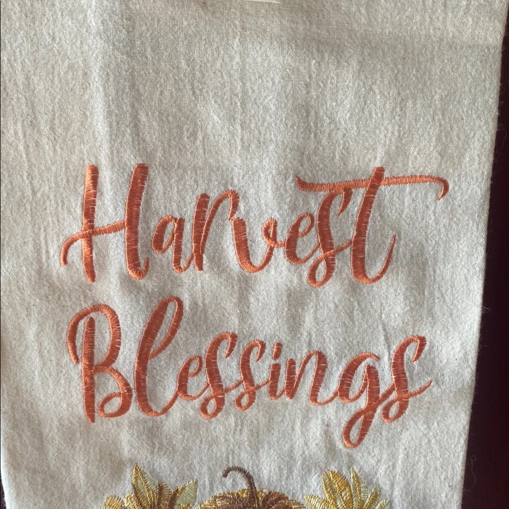 Harvest Blessings Kitchen Towel - Cream and Orange